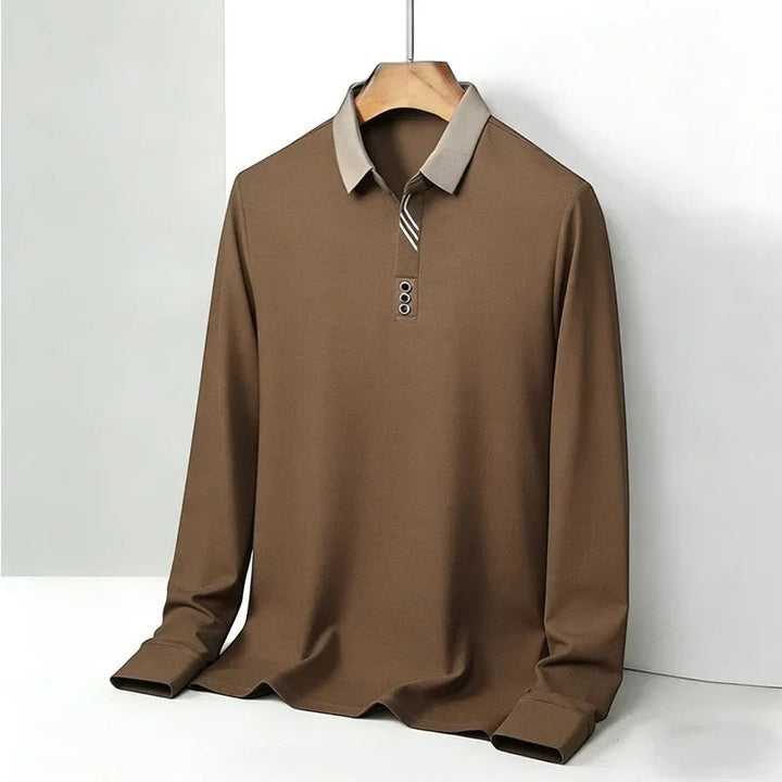 Men's Cotton Blend Polo Shirt – Long Sleeve Regular Fit Classic Collar