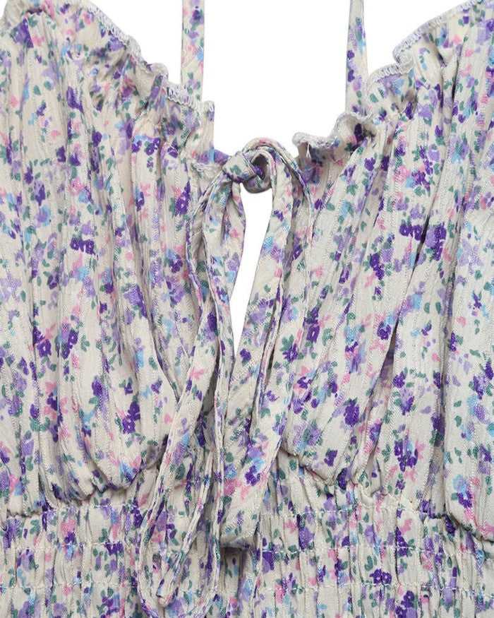 Women's Ditsy Floral Maxi Dress Sweetheart – Shirred Bodice Lace-Up