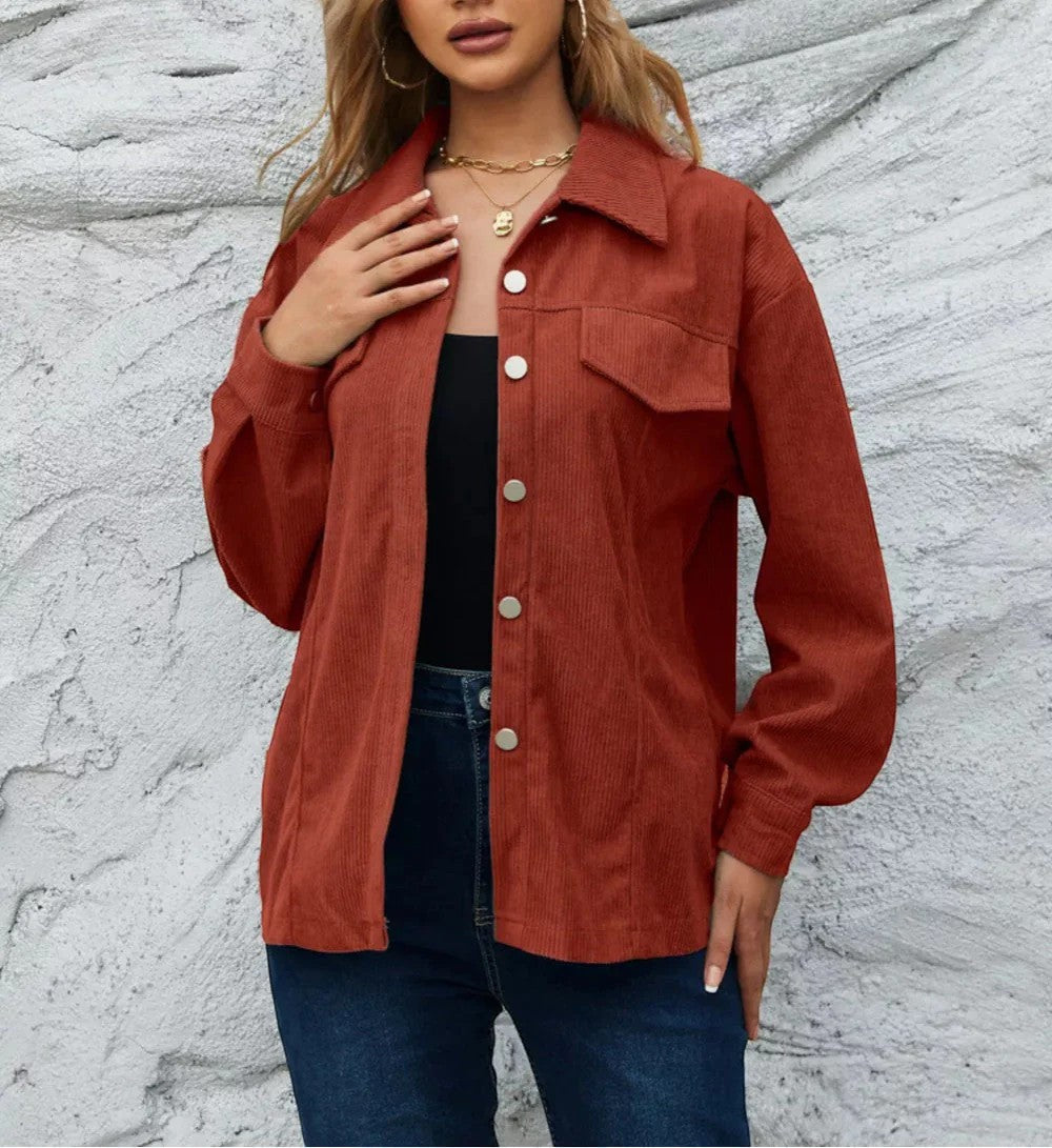 Women's Corduroy Overshirt – Button Front Relaxed Fit Long Sleeve