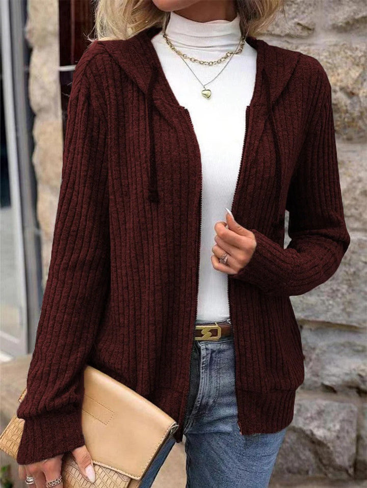 Women's Ribbed Knit Zip-Up Hoodie Cardigan – Oversized Full-Zip Style