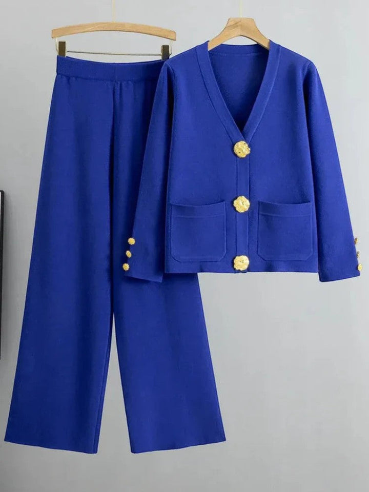 Women's Acrylic Knit Set – Cardigan Wide Leg Pants Relaxed Two-Piece