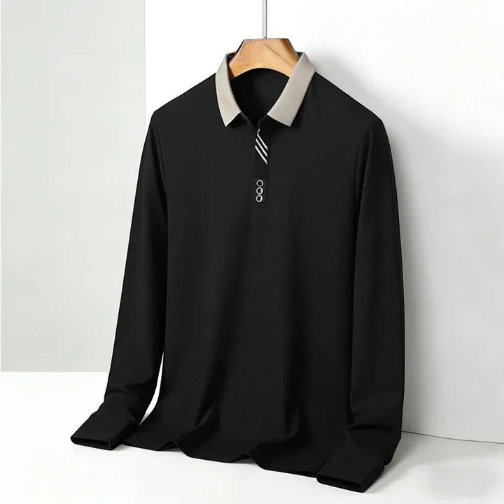 Men's Cotton Blend Polo Shirt – Long Sleeve Regular Fit Classic Collar