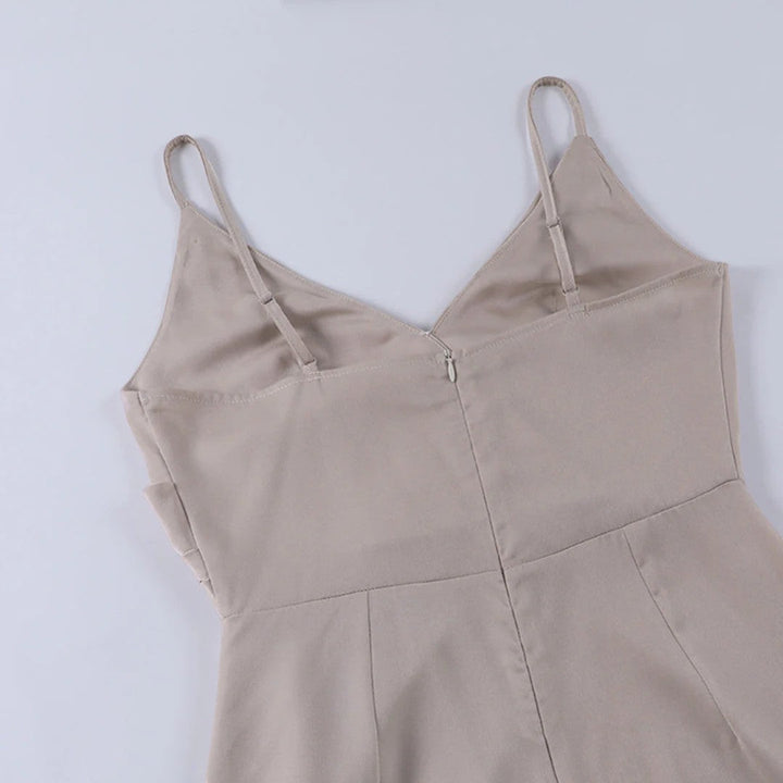 Women's V-Neck Slip Dress Silky Fabric Slim Fit – Side Slit Spaghetti Strap