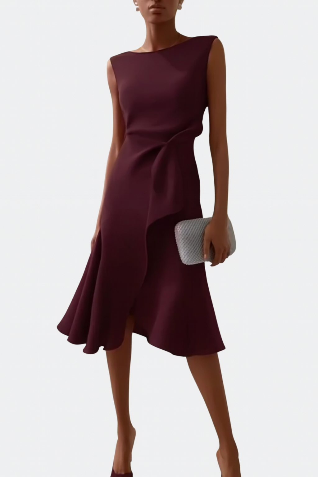 Women's Draped Asymmetric Midi Dress Sleeveless – Elegant Silhouette
