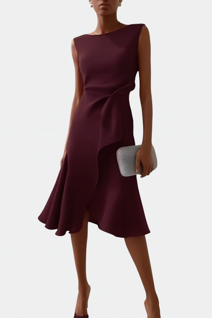 Women's Draped Asymmetric Midi Dress Sleeveless – Elegant Silhouette
