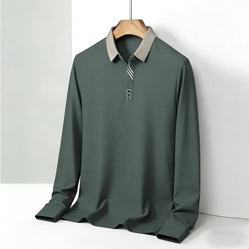 Men's Cotton Blend Polo Shirt – Long Sleeve Regular Fit Classic Collar