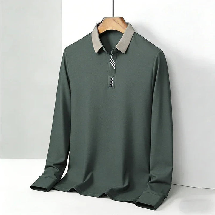 Men's Cotton Blend Polo Shirt – Long Sleeve Regular Fit Classic Collar