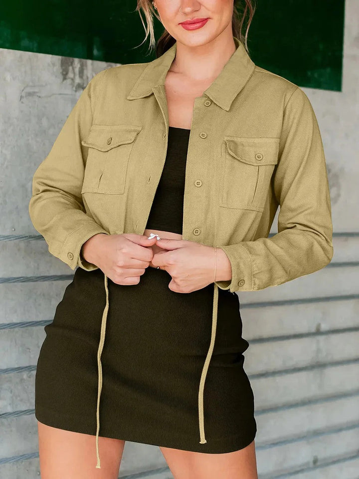 Women's Cotton Blend Cropped Jacket – Button Front Relaxed Fit Lightweight