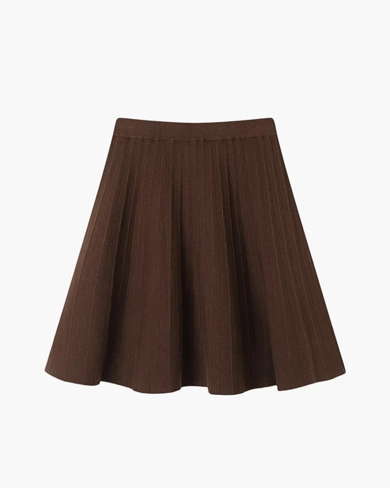 Women's Soft Knit High-Waist Pleated Mini Skirt – A-Line Flared