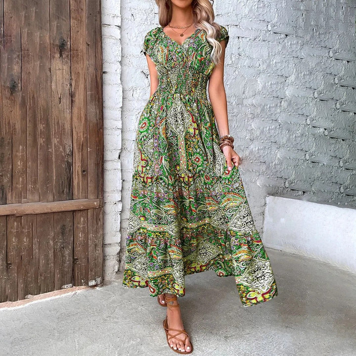 Women's Woven Fabric Maxi Dress Bohemian V-Neck – Relaxed Flowing