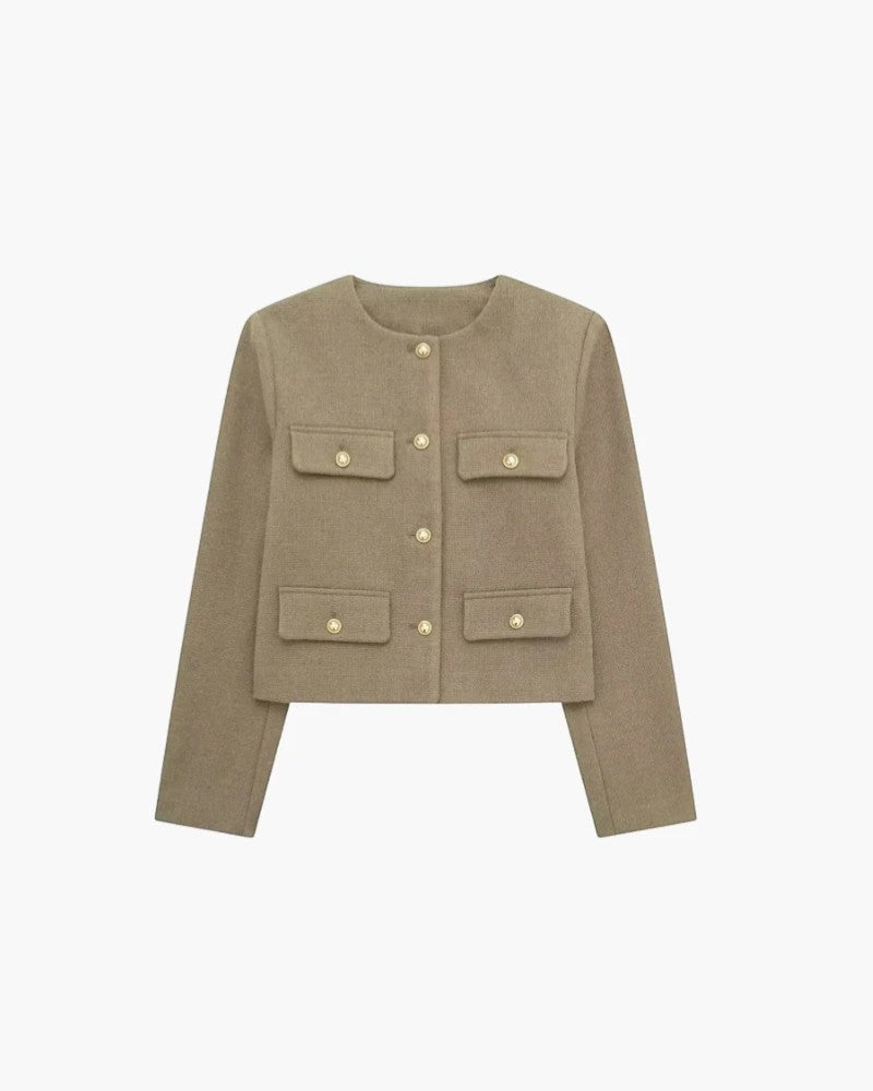 Women's Soft Woven Cropped Blazer – Slightly Oversized Button Closure