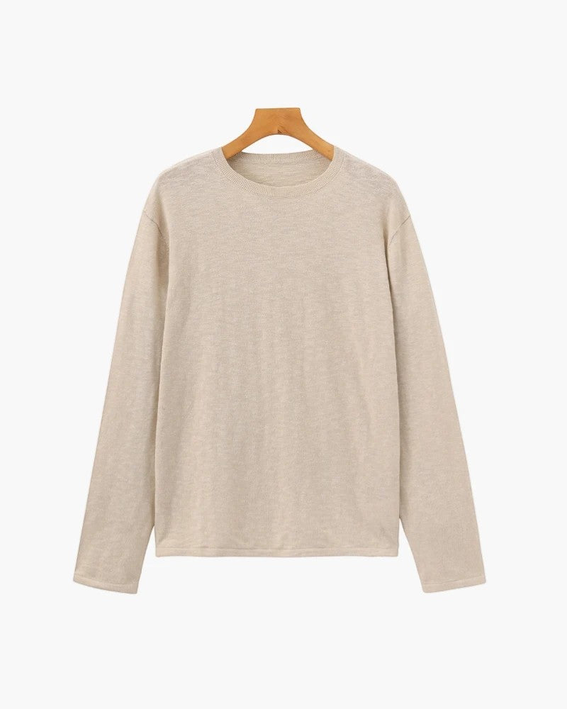 Women's Soft Knit Crew Neck Sweater – Relaxed Linen-Inspired Texture