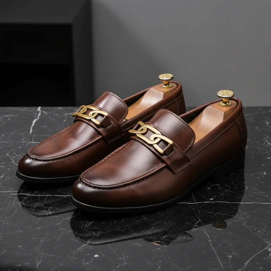 Men's Smooth Leather Pointed Toe Loafers – Slip-On Low Profile Dress