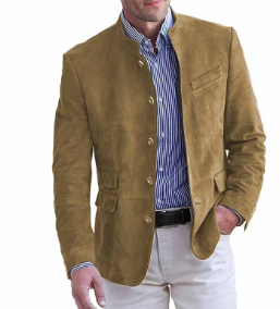 Men's Slim-Fit Blazer Stand Collar Lightweight – Smart Casual Button