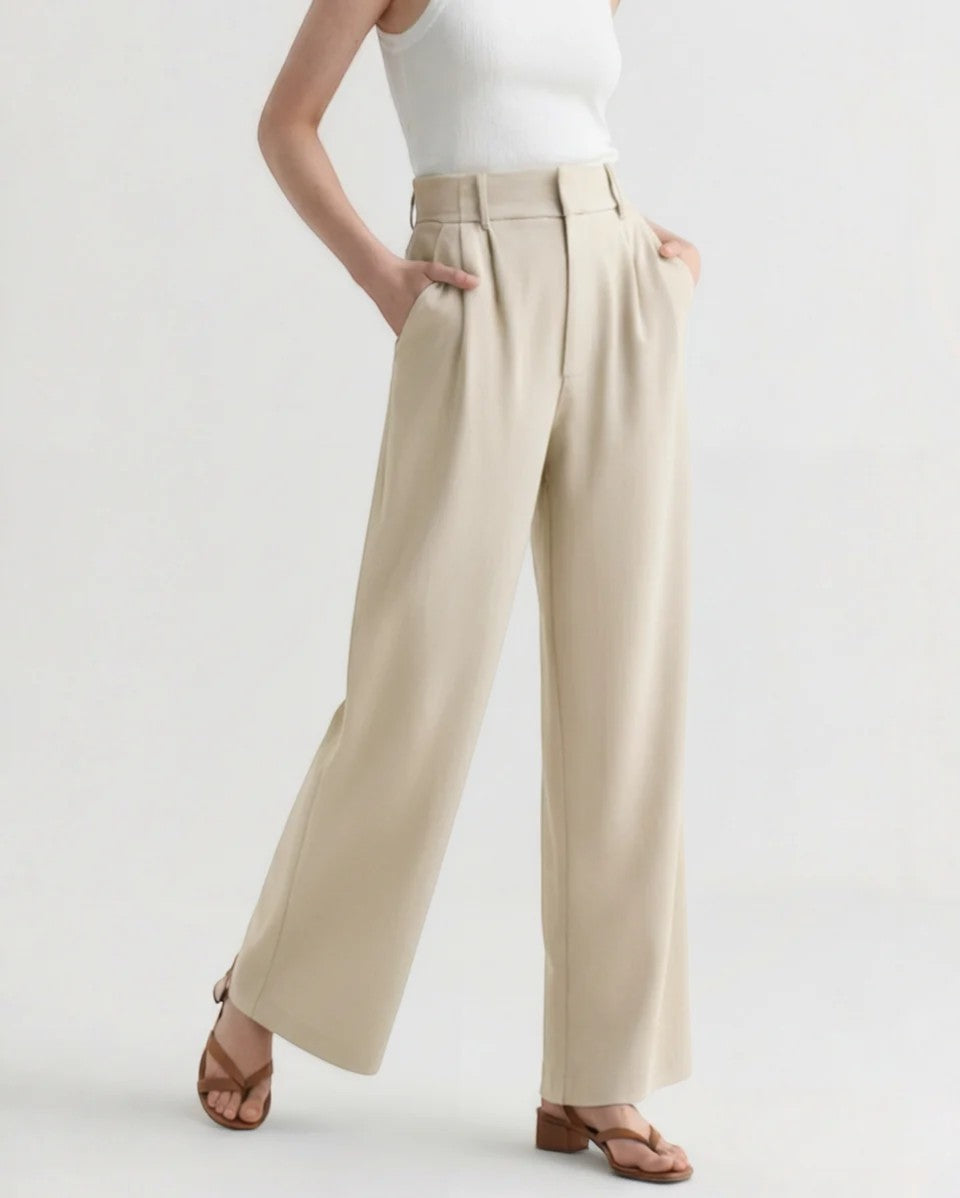 Women's Cotton Wide Leg Pants – Structured Waist Ankle Length Relaxed
