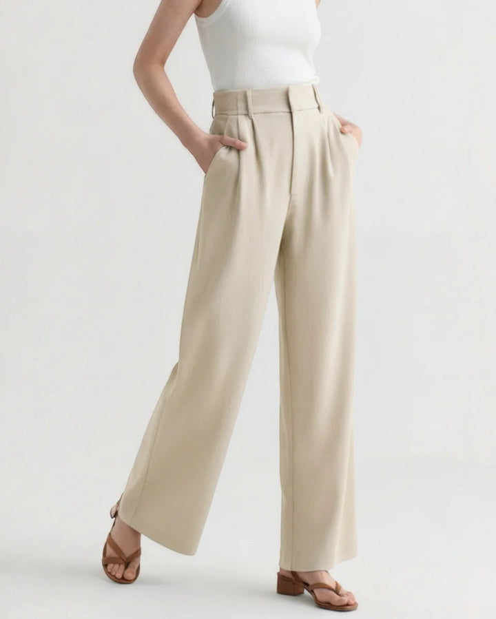 Women's Cotton Wide Leg Pants – Structured Waist Ankle Length Relaxed