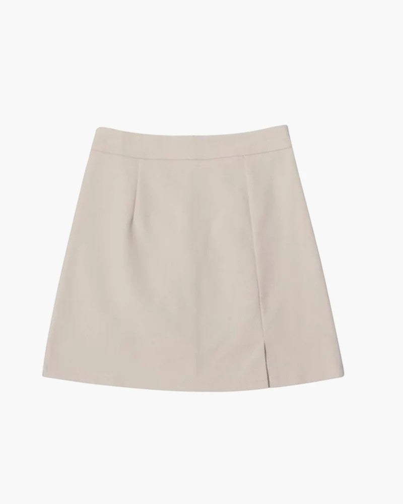 Women's Smooth Woven High-Waist Mini Skirt – A-Line Discreet Side Slit