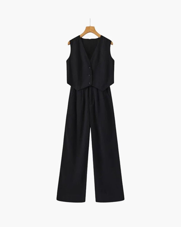 Women's Cotton Vest and Wide Leg Pants Set – Sleeveless Co-Ord