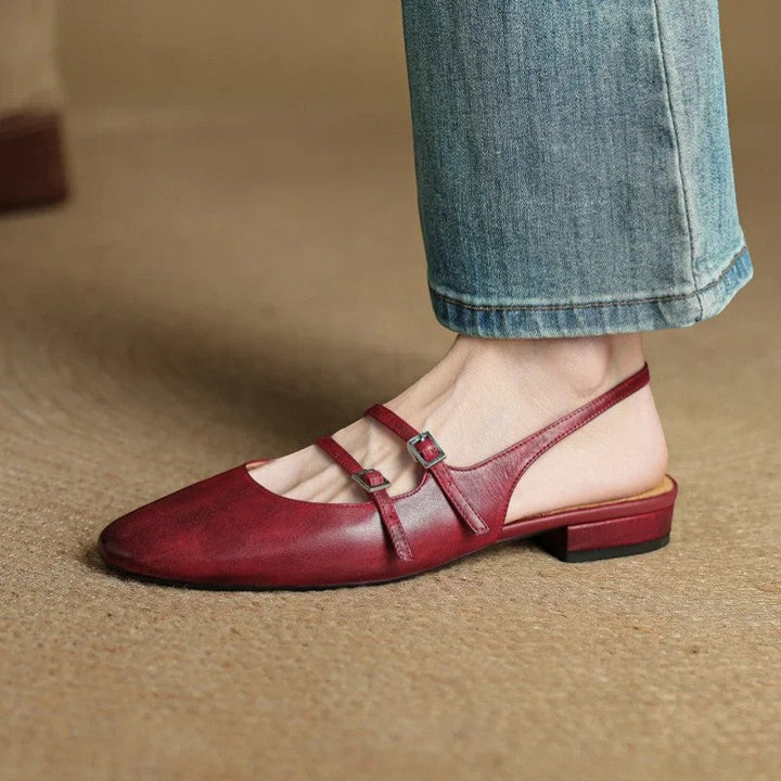 Women's Full-Grain Leather Flat Sandals – Single Strap Sheepskin Insole