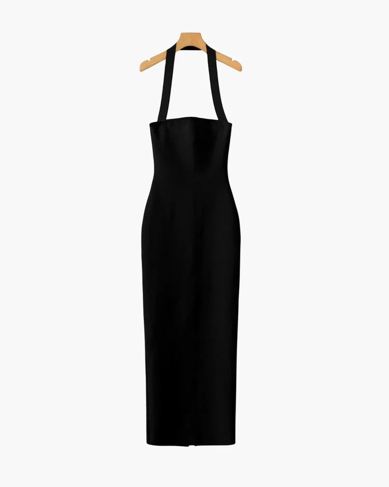 Women's Stretch Knit Maxi Dress – Halter Neck Bodycon with Open Back