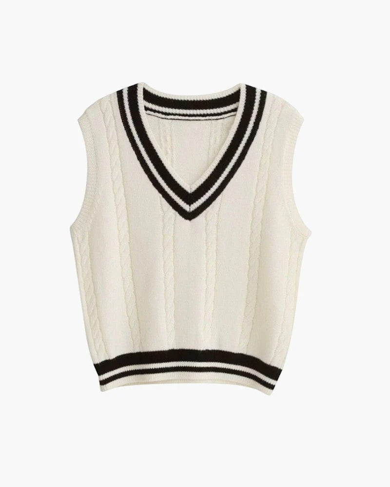 Women's Cotton Knit Vest – Regular Fit V-Neck with Ribbed Detail