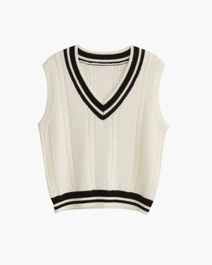 Women's Cotton Knit Vest – Regular Fit V-Neck with Ribbed Detail