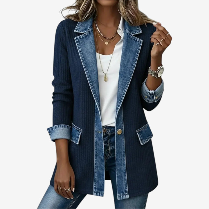 Midi Blouse Women – Shirt Collar Layered Denim-Texture Design