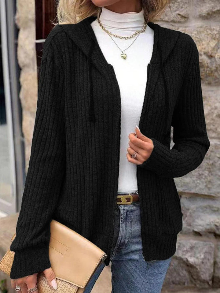 Women's Ribbed Knit Zip-Up Hoodie Cardigan – Oversized Full-Zip Style