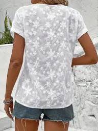 Women's Embroidered Lace Blouse – V-Neck Button-Front