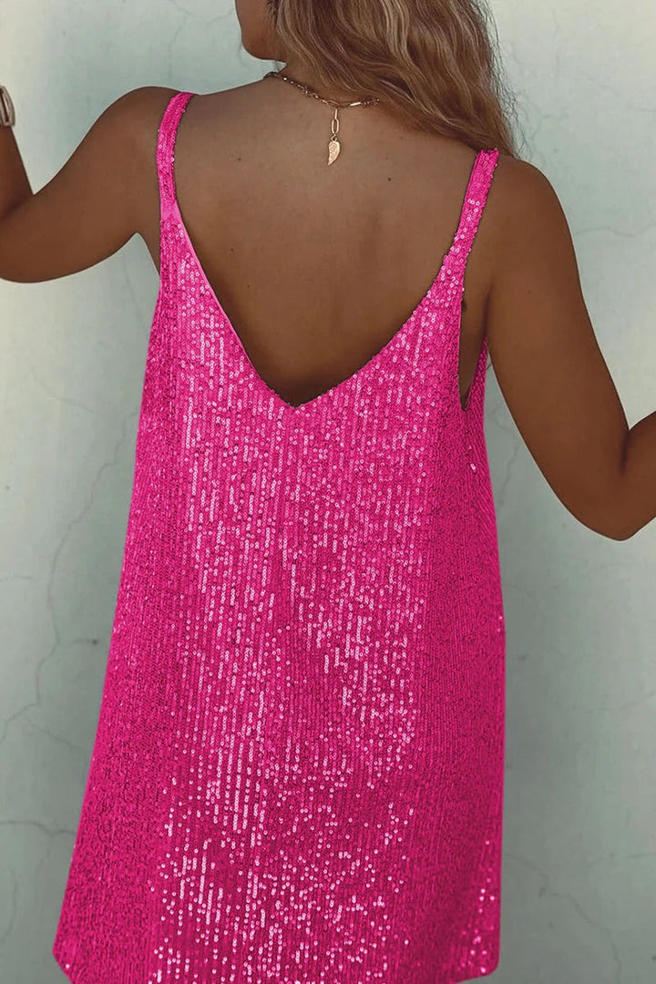 Sequin Mini Dress Sleeveless Spaghetti Strap Bodycon | Deep V Neckline