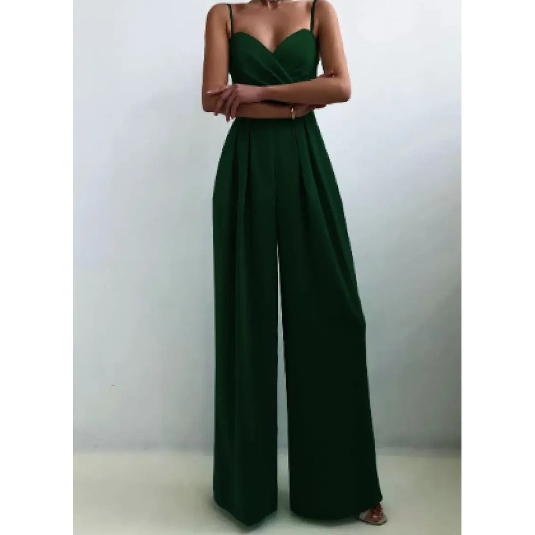 Wide-Leg Jumpsuit Women – High Waist &amp; Sweetheart Neckline