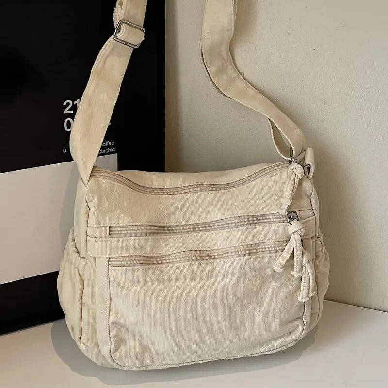 Women's Canvas Crossbody Bag – Multi-Pocket Retro Style