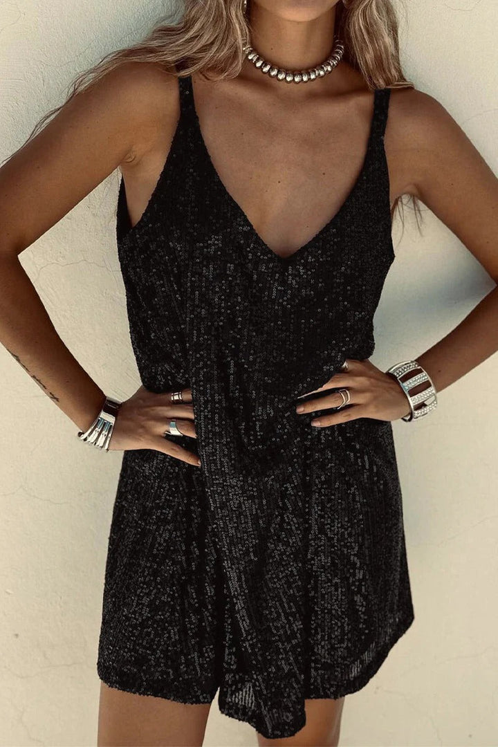 Sequin Mini Dress Sleeveless Spaghetti Strap Bodycon | Deep V Neckline