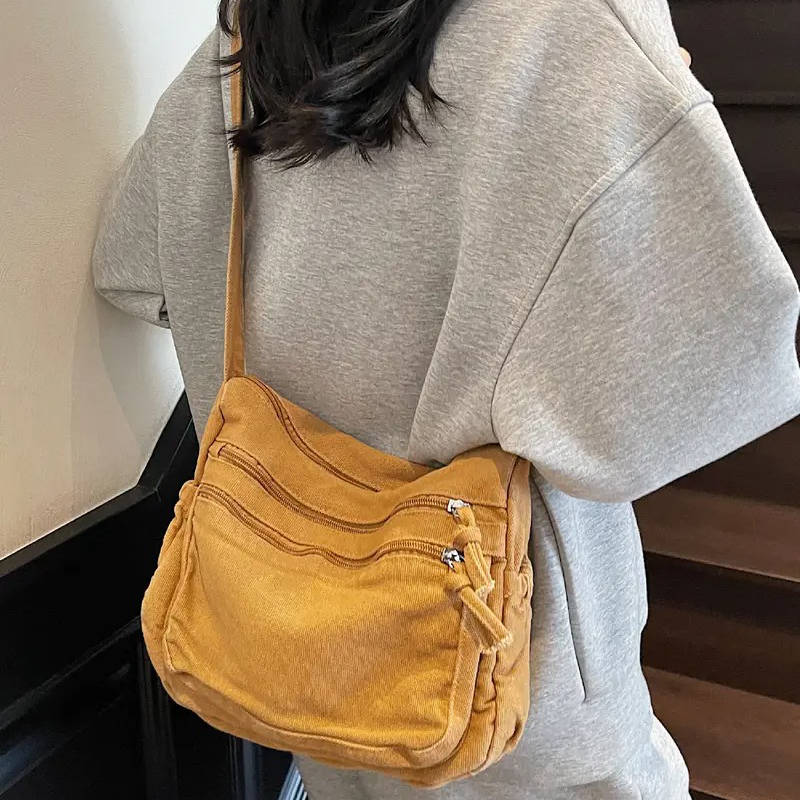 Women's Canvas Crossbody Bag – Multi-Pocket Retro Style