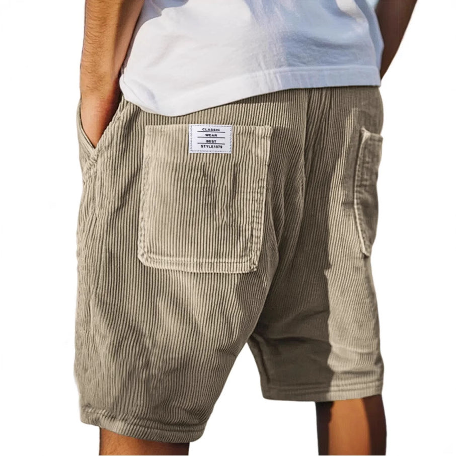 Men's Corduroy Shorts – Ribbed, Elastic Waist & Utility Pockets
