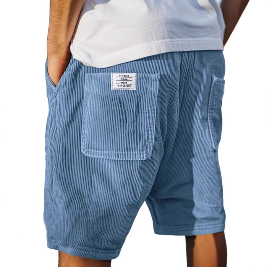 Men's Corduroy Shorts – Ribbed, Elastic Waist & Utility Pockets
