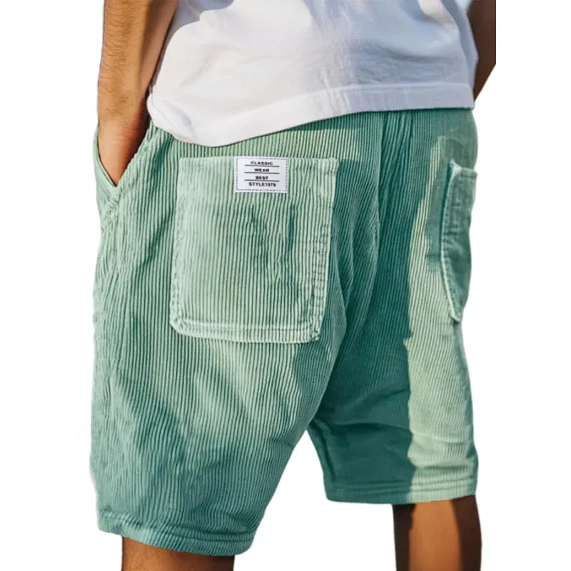 Men's Corduroy Shorts – Ribbed, Elastic Waist & Utility Pockets