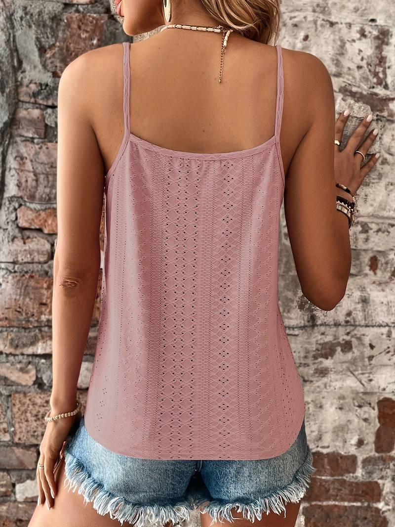 Women's Lace Trim Tank Top – Embroidered V-Neck Sleeveless Top