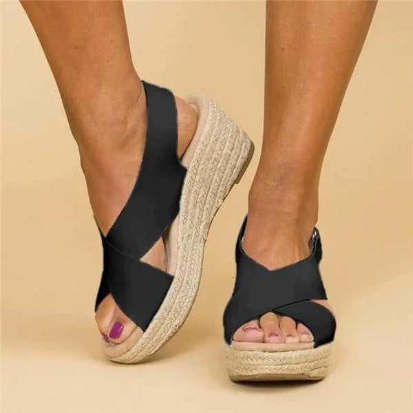 Women's Orthopedic Leather Espadrille Wedge – Adjustable Straps