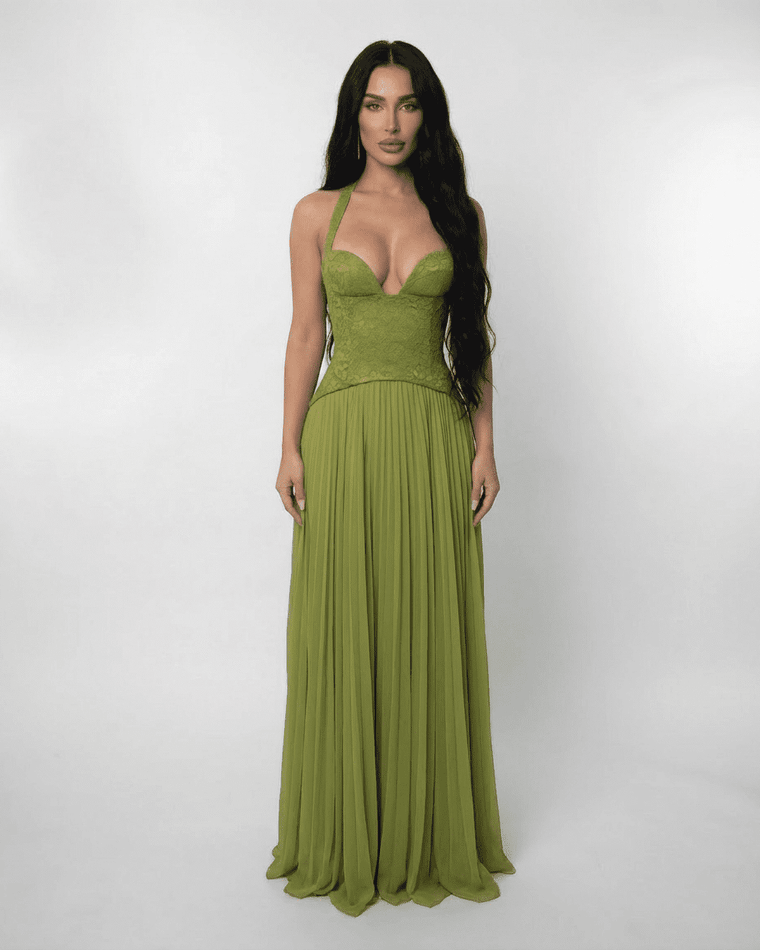 Women's Halter Neck Maxi Dress – Lace-Up Corset Back