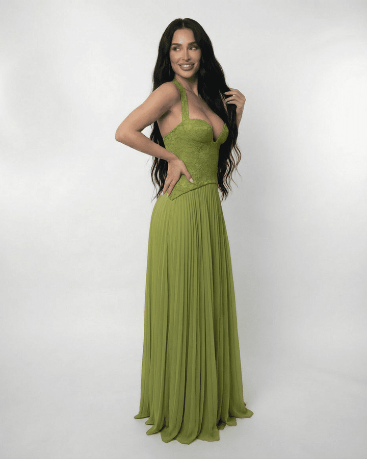 Women's Halter Neck Maxi Dress – Lace-Up Corset Back