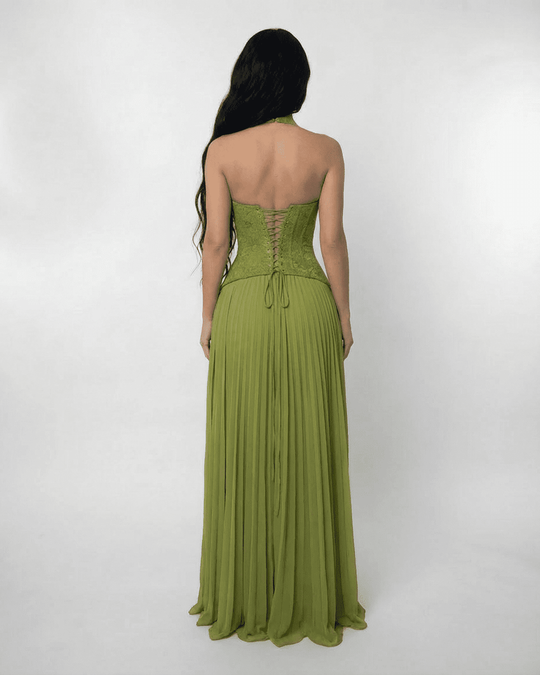 Women's Halter Neck Maxi Dress – Lace-Up Corset Back