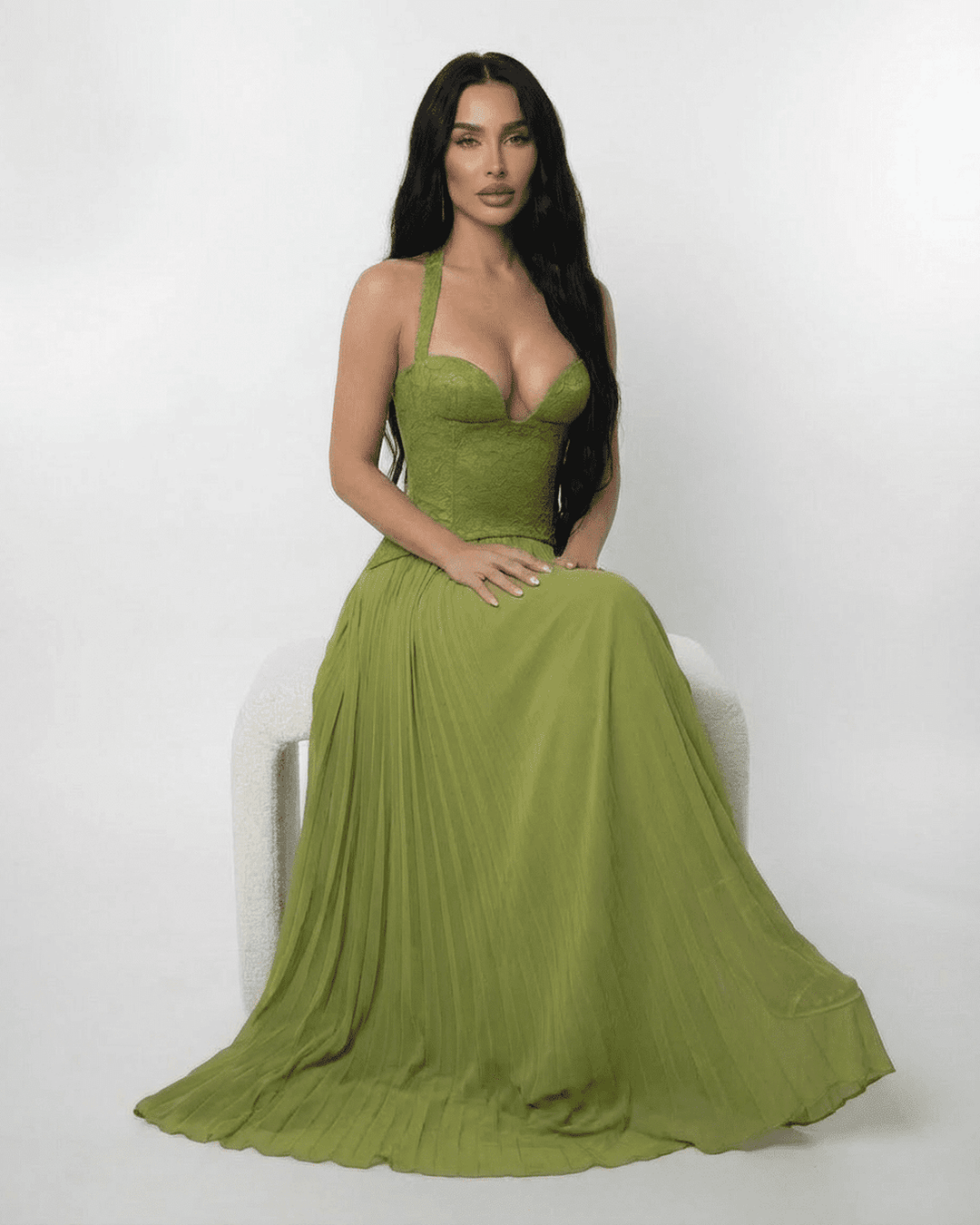 Women's Halter Neck Maxi Dress – Lace-Up Corset Back