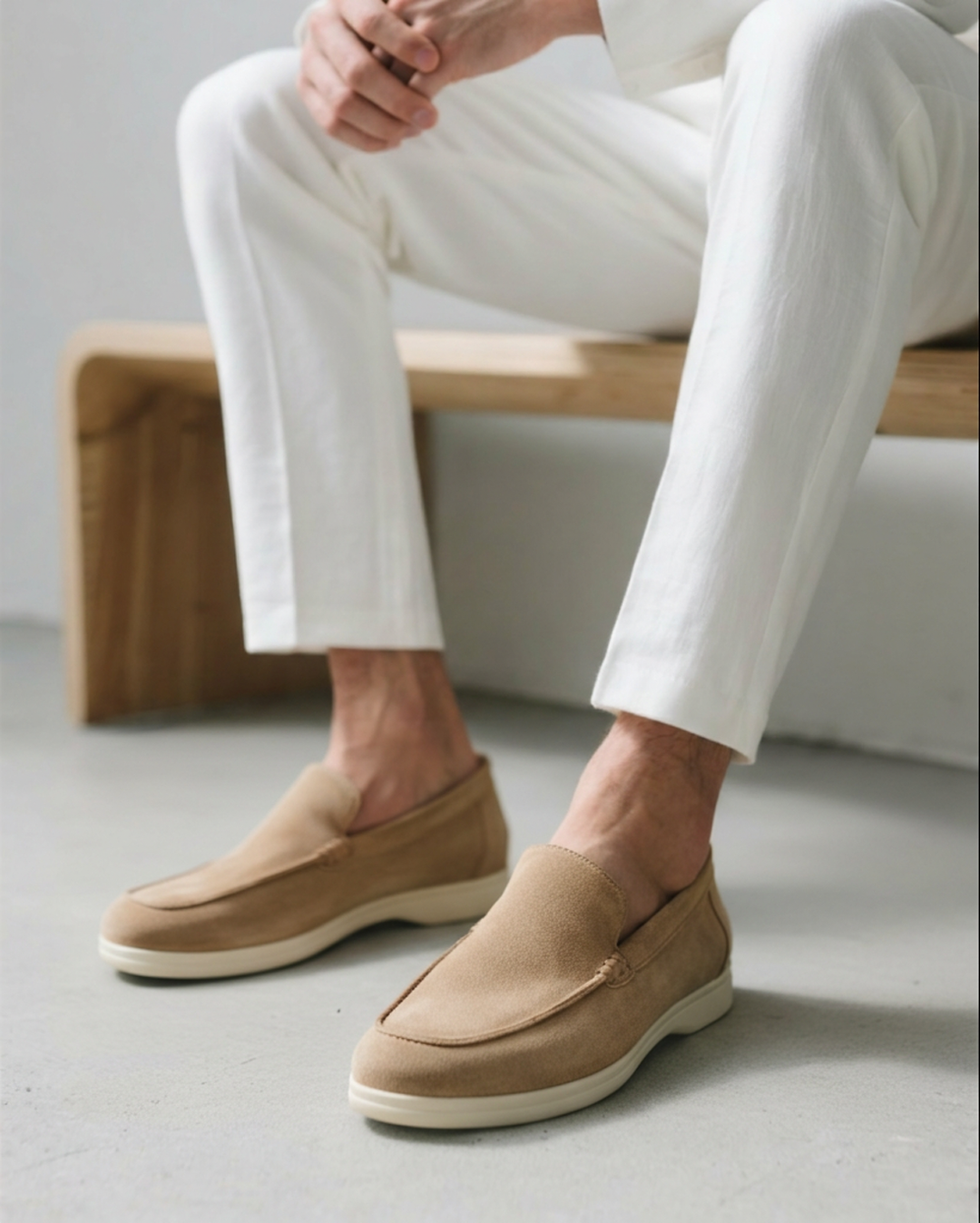 Men's Suede Loafers – Slip-On with Detailed Stitching