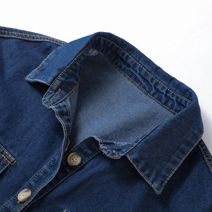 Women's Denim Two Piece Set – Short Sleeve Button Down & Shorts