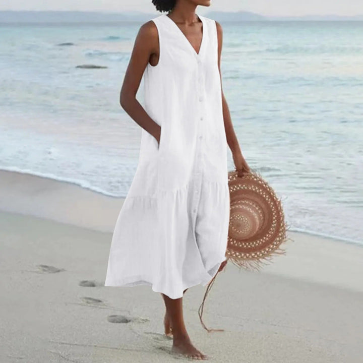 Linen Slip Maxi Dress Sleeveless – Minimalist Adjustable Strap Style