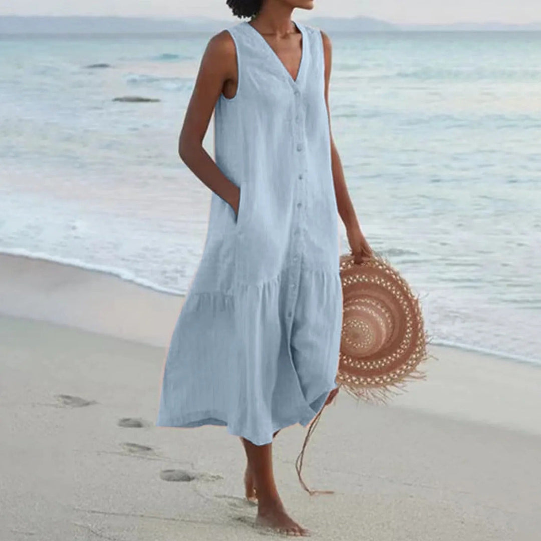 Linen Slip Maxi Dress Sleeveless – Minimalist Adjustable Strap Style