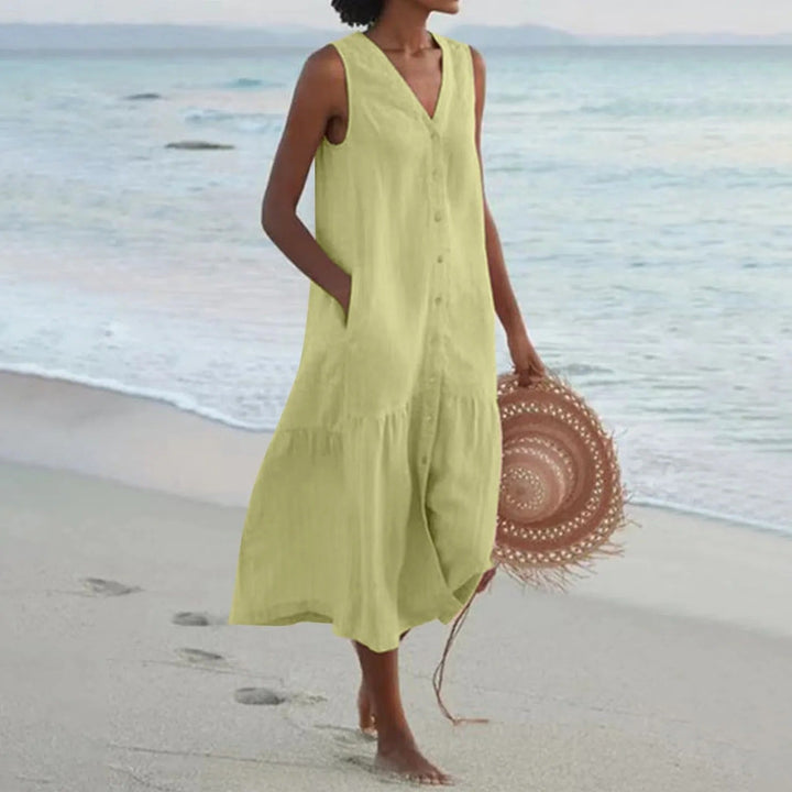 Linen Slip Maxi Dress Sleeveless – Minimalist Adjustable Strap Style