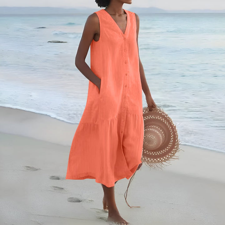 Linen Slip Maxi Dress Sleeveless – Minimalist Adjustable Strap Style