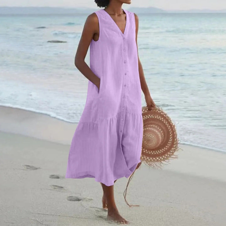 Linen Slip Maxi Dress Sleeveless – Minimalist Adjustable Strap Style